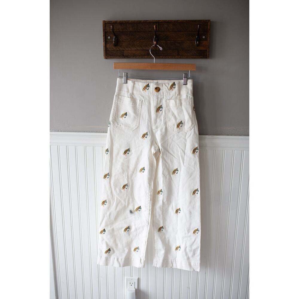Anthropologie The Colette Embroidered Fishing Crop Wide-Leg Pants 25 - Picture 2 of 4